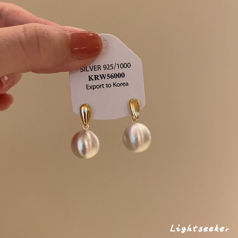 s925纯银拉丝金属球耳钉女高级感