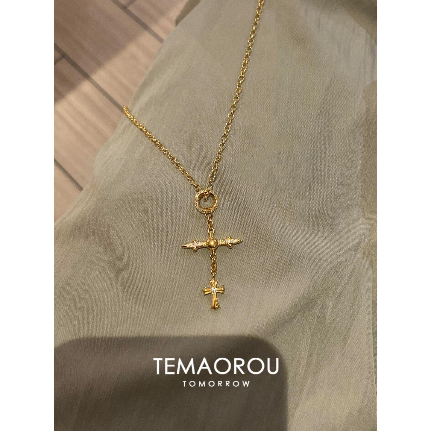 古法金色细闪十字架吊坠项链百搭