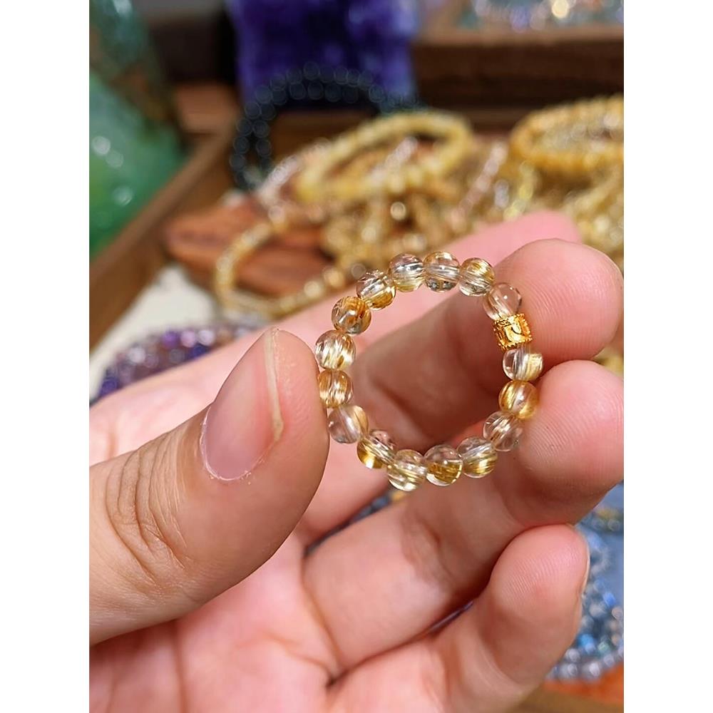 仿金发晶转运珠戒指女小众设计感