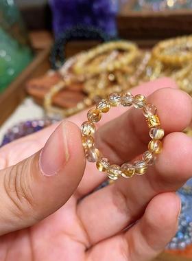 仿金发晶转运珠戒指女小众设计轻奢高级感串珠弹力绳食指戒新中式