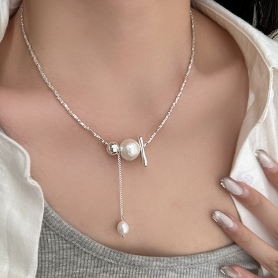 法式仿珍珠项链女碎银锁骨链气质