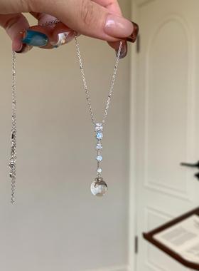 冰透亮仿白水晶吊坠项链女清冷感