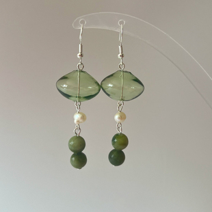 新中式仿绿松石串珠耳环女款2025新爆款轻奢小众高级感耳坠耳饰秋