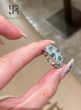 新中式薄荷绿锆石戒指女款高级感