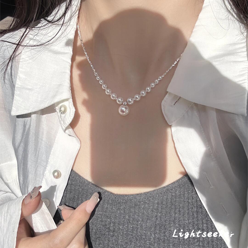 法式仿碎银子珍珠项链复古清冷感
