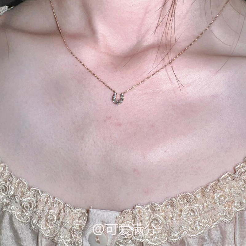 S925银金色满钻U型马蹄项链复古