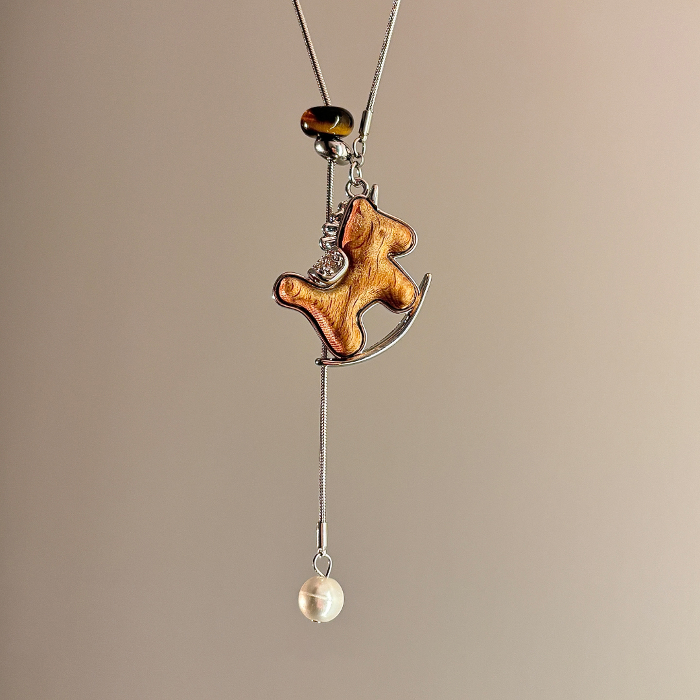 木纹摇摇马吊坠项链女精致高级感