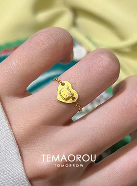 S925纯银爱心kt链条戒指女设计感