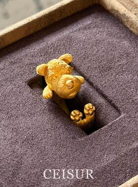 个性金色西高地小狗戒指小众设计