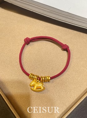 马上有钱小马红色粗编绳手链轻奢