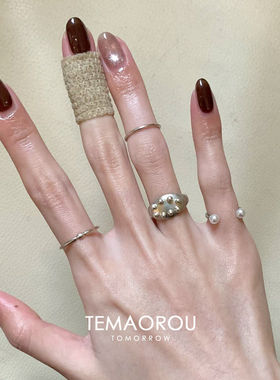 新中式叠戴椭圆宽口银色戒指小众