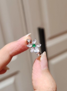新中式仿玉髓花朵戒指女款百搭小众设计轻奢高级感食指戒气质戒指