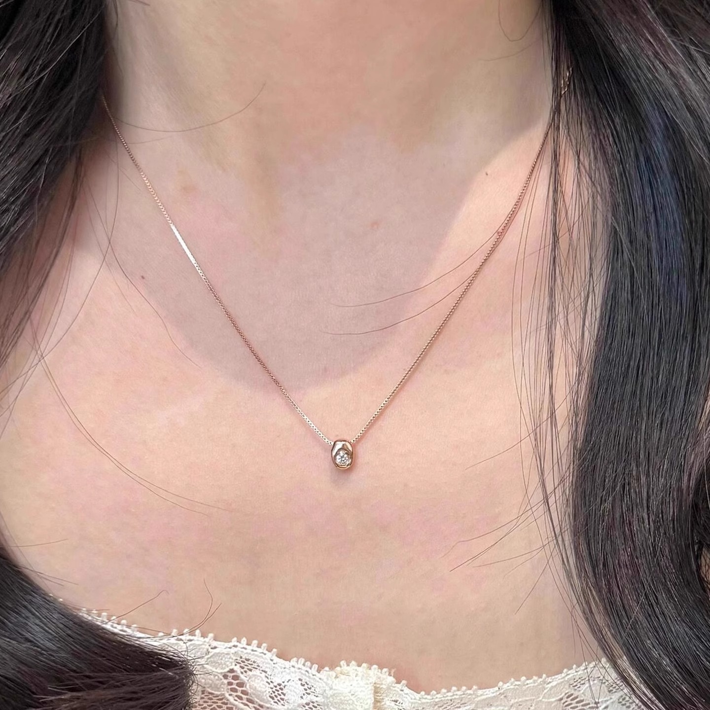 S925纯银金色蛇骨镶钻吊坠锁骨链