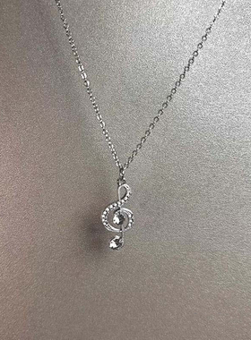 冷淡风超闪银色音符吊坠项链女款