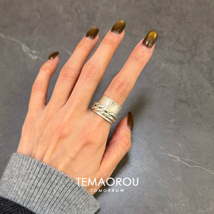 S925纯银韩系双麻花编织宽面素圈戒指轻奢高级感百搭食指戒指环女