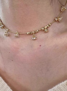 S925纯银铃兰花朵水钻碎冰冰项链