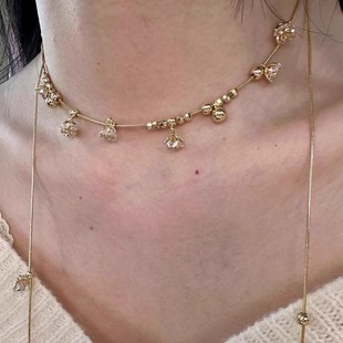 S925纯银铃兰花朵水钻碎冰冰项链女轻奢复古高级感小众宫廷风颈链