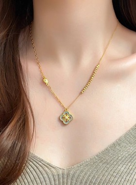 新中式仿珐琅彩四叶草项链女2025新款高级感轻奢小众中古风锁骨链