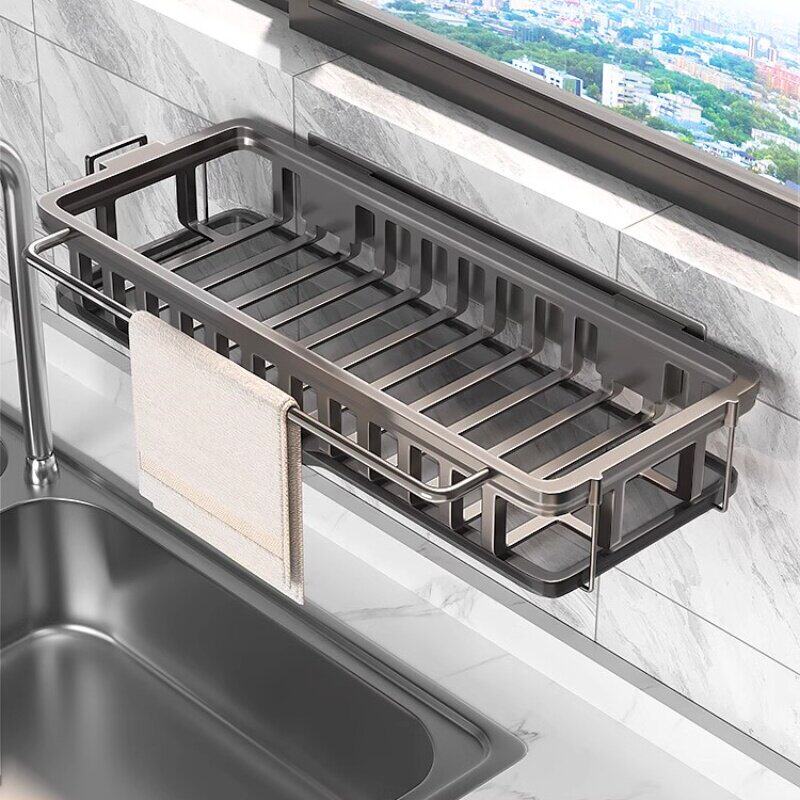 新款厨房抹布置物架壁挂式多功能沥水收纳架免打孔家用水槽边神器