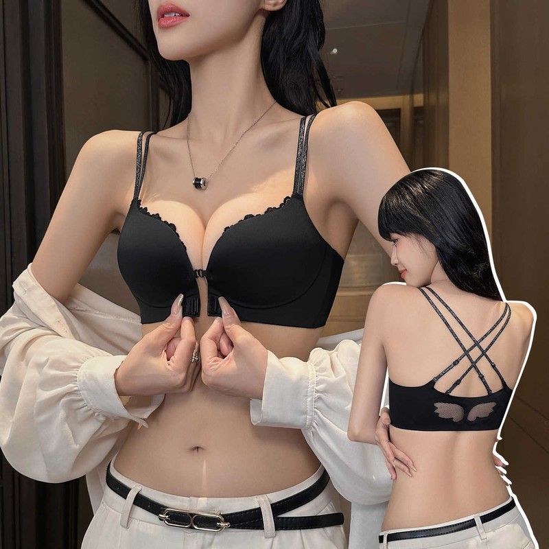 美背前扣内衣女士小胸聚拢性感无痕细肩带文胸罩套装2026新款爆款