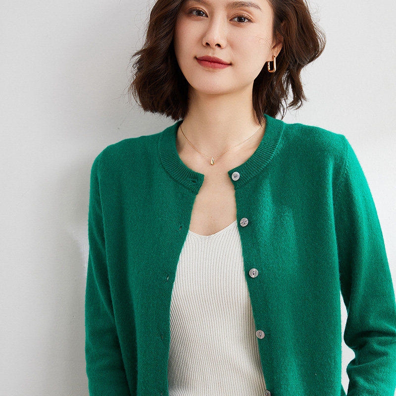 2026新款女宽松圆领薄款针织衫开衫慵懒风软糯复古春季毛衣外套