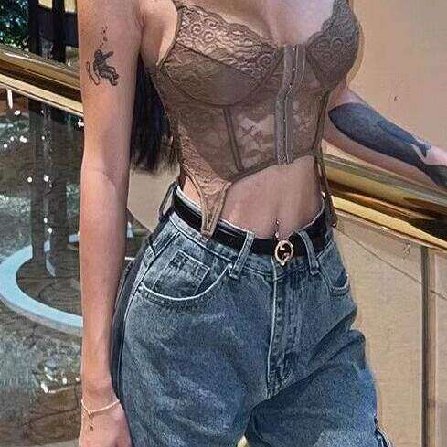 性感吊带鱼骨胸衣女2023新款辣妹内搭上衣短款小背心蕾丝内衣外穿