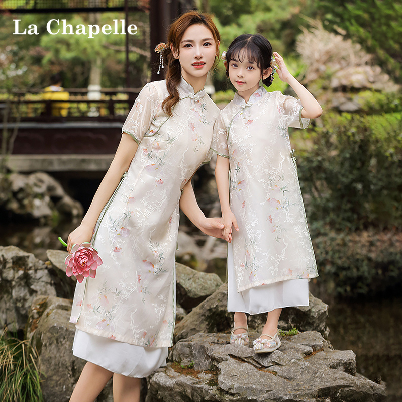 拉夏贝尔女童汉服2025新款儿童国风旗袍夏季出游亲子装唐装母女装