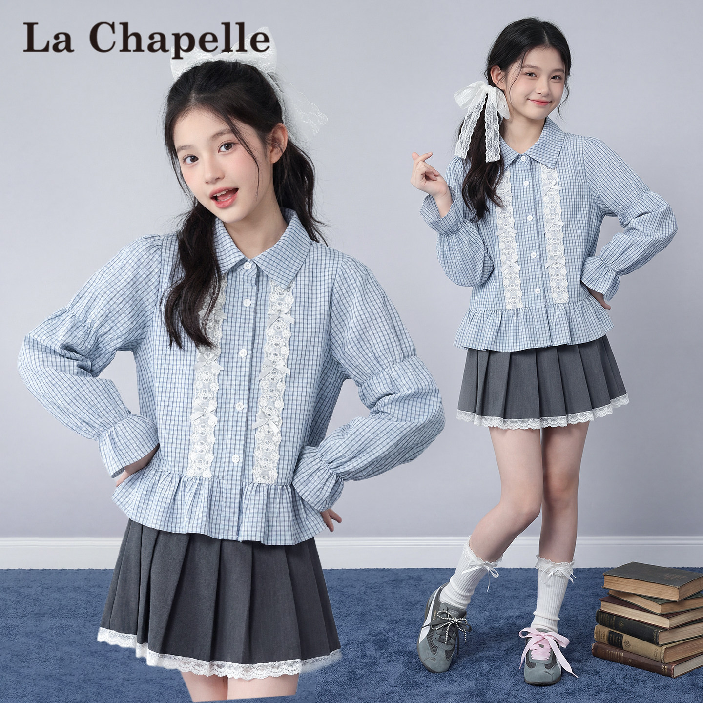 拉夏贝尔女童衬衫外套春秋薄款2026新款洋气女孩衬衣儿童春装上衣