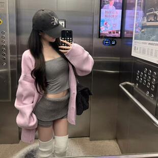 性感热裤 紧身弹力针织短裤 辣妹显瘦翻边毛线裤 新款 ins 女2025秋季