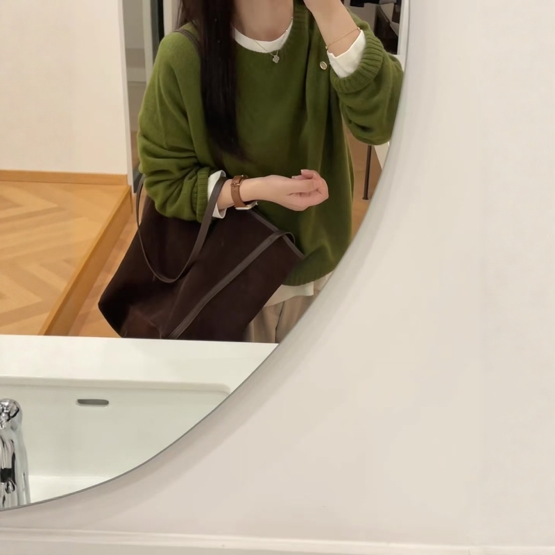 森绿色复古羊毛针织衫毛衣女