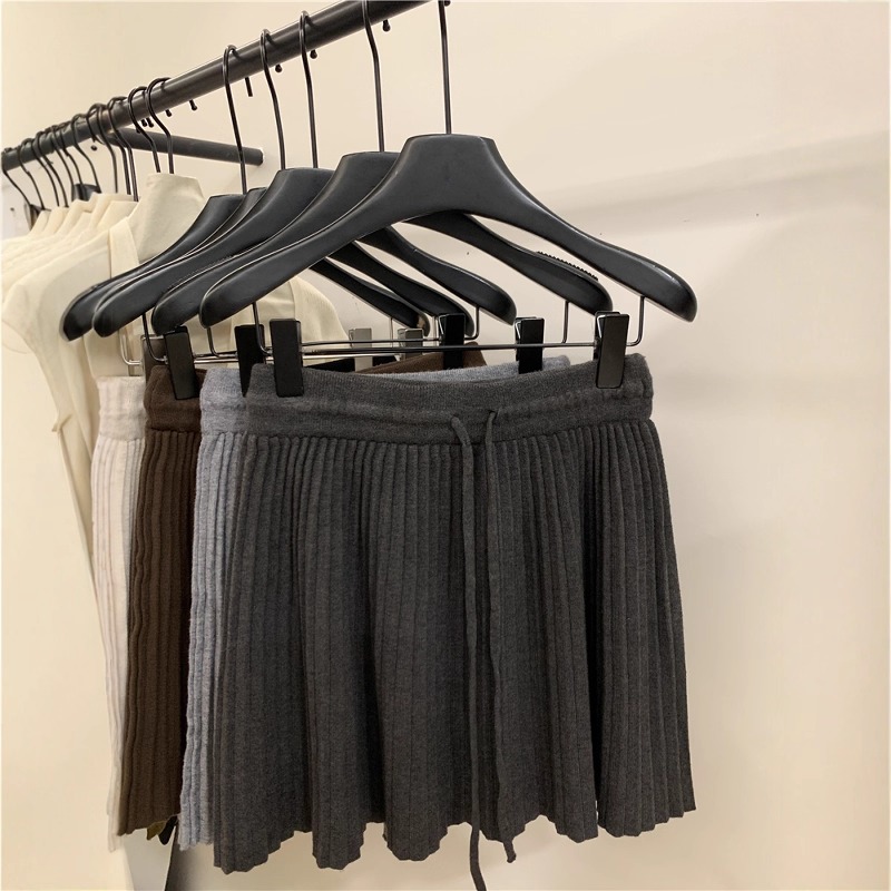 法式针织百褶裙高腰半身裙女