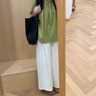 小清新甜美温柔风棉麻短袖 上衣女夏季 薄款 后背纽扣设计感娃娃衫