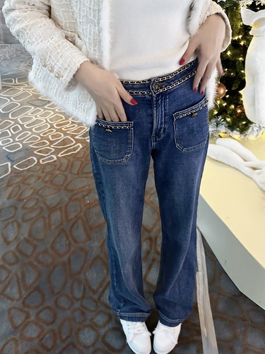 韩版加厚直筒阔腿裤牛仔裤