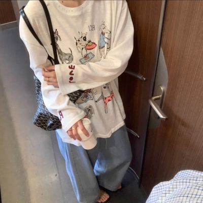 薄款小狗印花长袖T恤防晒上衣女