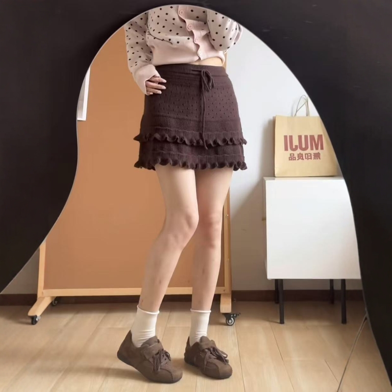 韩系木耳边蛋糕针织短裙半身裙