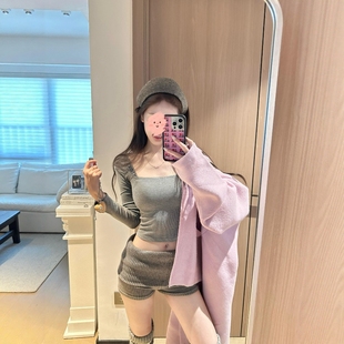 紧身弹力毛线裤 美式 新款 女2025秋季 子ins 复古辣妹大翻边针织短裤