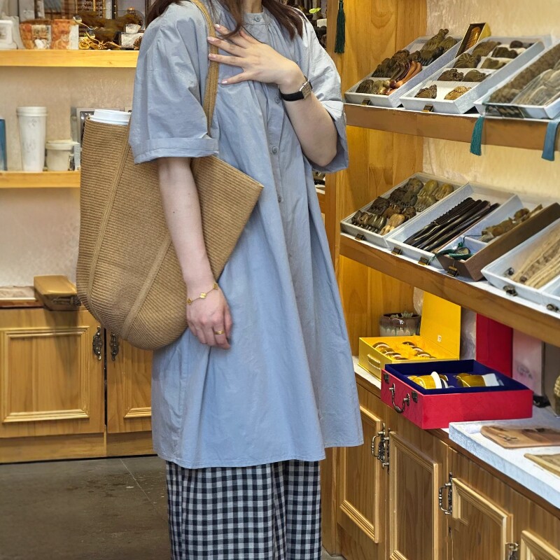 中长款纯棉衬衫裙女2026春夏季文艺温柔风配裤子穿搭一整套装ins