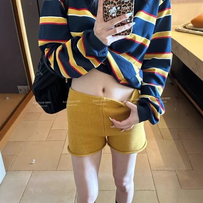 博主推荐！美式小众卷边针织短裤