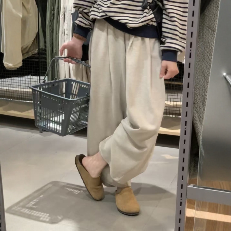 韩系慵懒垂感休闲阔腿裤女