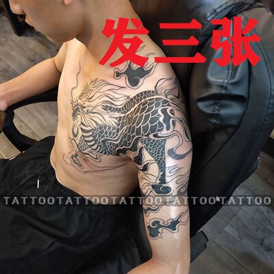 老传统纹身贴半张起灵同款纹身火麒麟过肩龙防水持久刺青彷真