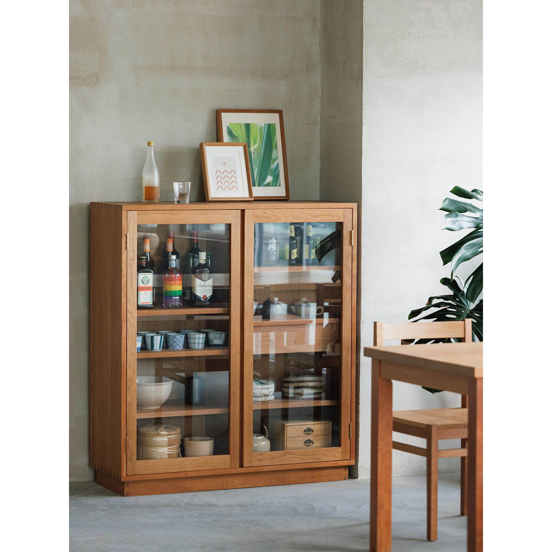 以山 今也玻璃柜 实木置物柜樱桃木收纳柜原木展示柜书柜摆件酒柜,住宅家具,单个书柜,淘宝优惠券,粉丝福利购,淘宝优惠卷