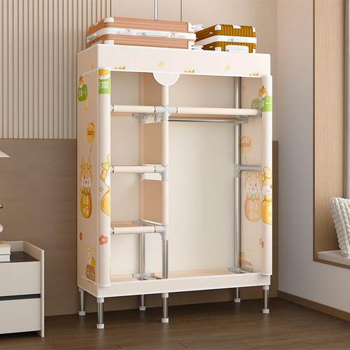 简易衣柜家用布衣柜卧室出租房用简易衣橱全钢架加厚加粗金属衣柜