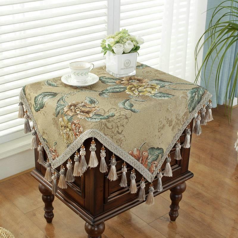 新中式床头柜盖布高级感正方形防尘罩家用客厅小四方桌茶几垫桌布