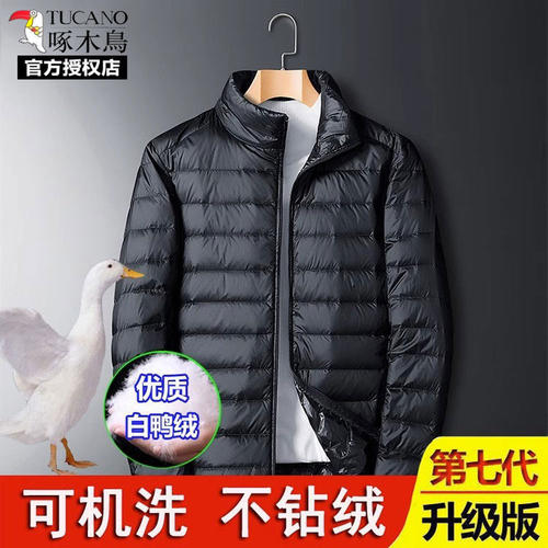 啄木鸟羽绒服男士春秋冬季新款白鸭绒轻薄立领连帽休闲保暖外套