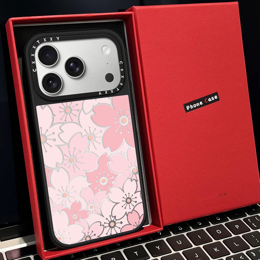 【C家】镂空粉樱花马赛克招财猫磁吸MagSafe适用苹果17/16proMax手机壳iPhone15防摔16pro保护套13/14镜面Air