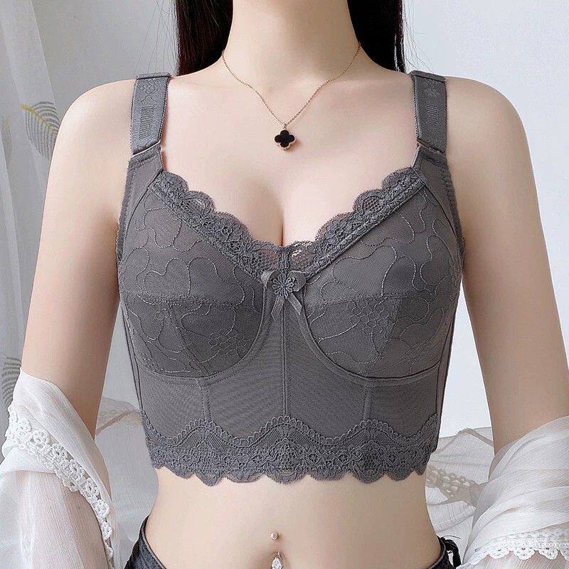 内衣女夏季薄款大胸显小聚拢缩胸防下垂收副乳大码无钢圈文胸胸罩