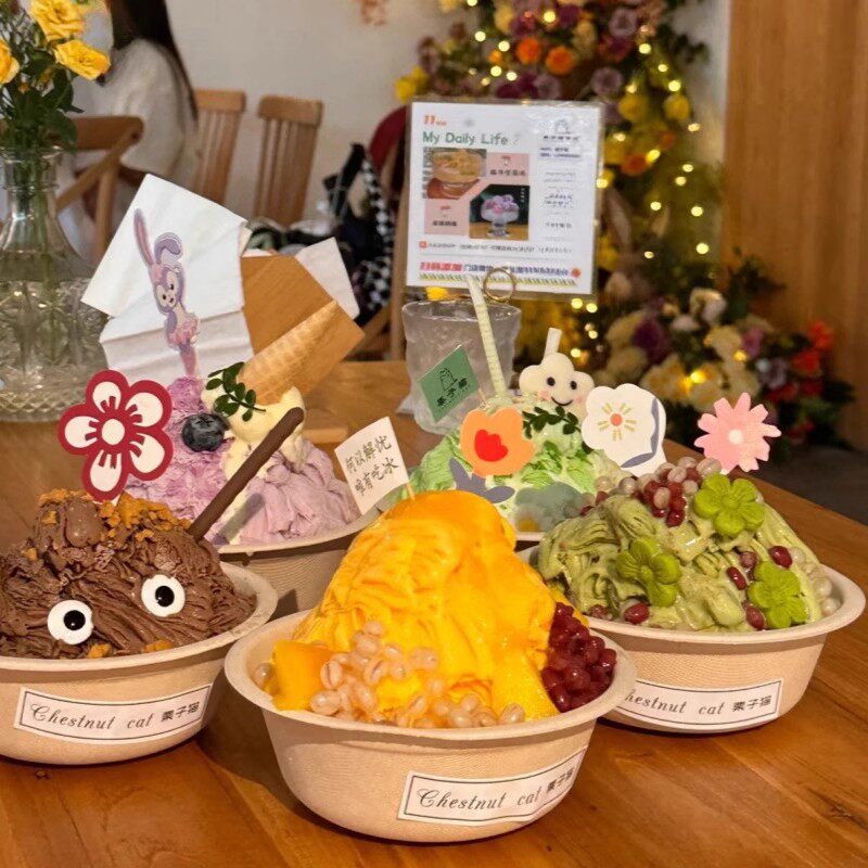 网红雪花冰打包碗纸浆加厚摆摊雪花酪绵绵冰盒子芋泥麻薯水果捞碗