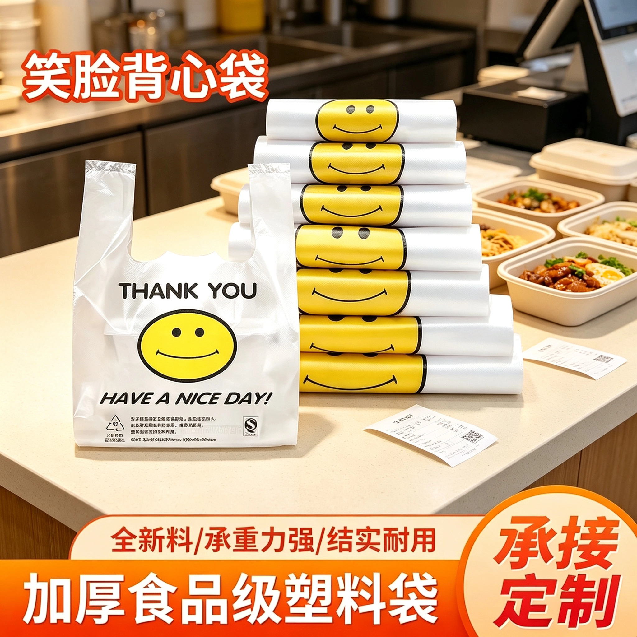 透明笑脸塑料手提袋商用批发包装高品质打包袋方便袋礼品袋批发