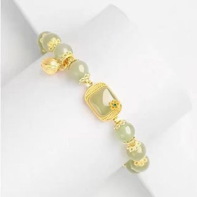 步步生莲爆款新中式手链仿和田玉方糖莲串珠手链女款高级礼物送女