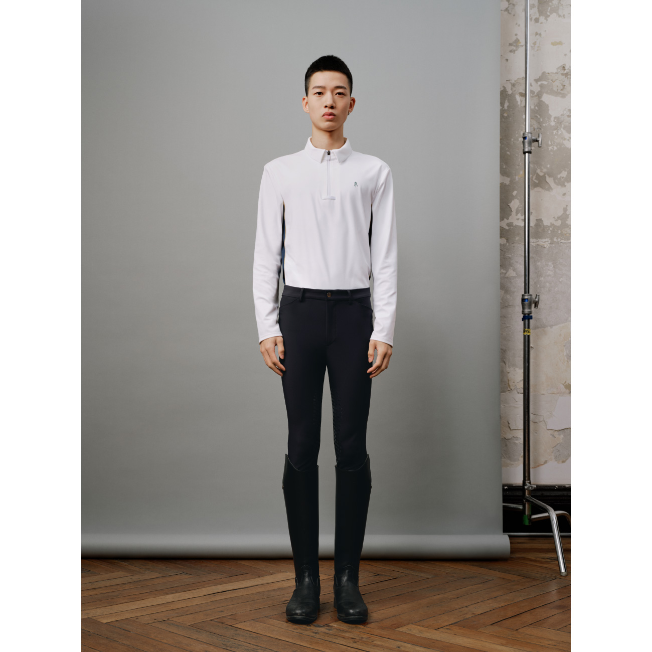 AYM爱跃马男士拼接拉链POLO长袖T